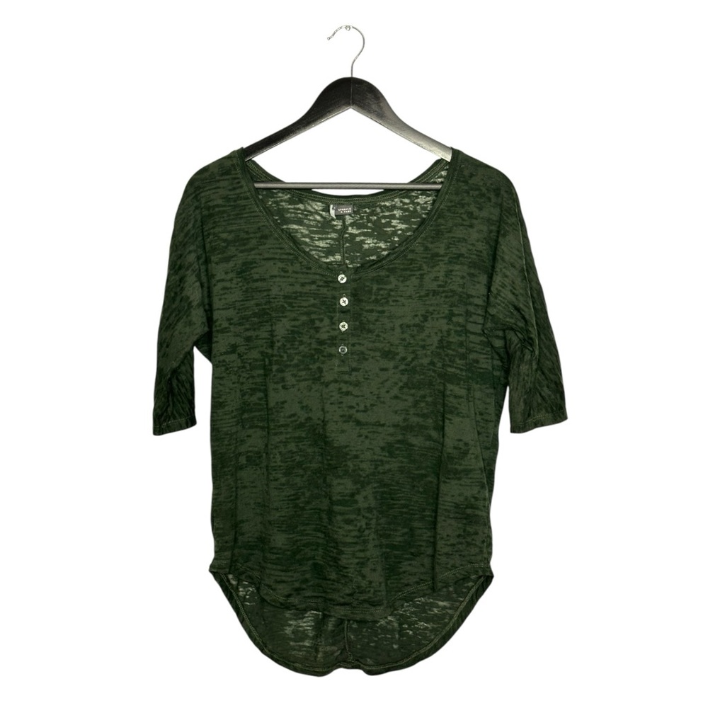 Sparkle & Fade Olive Burnout Henley 3/4 Sleeve High Low Top Size Small